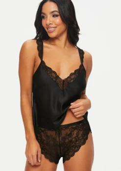 Admiring Satin Lace Cami Top & Shorts Set - Black