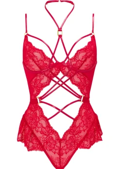 Affectionate Lace Crotchless Lingerie Body - Red