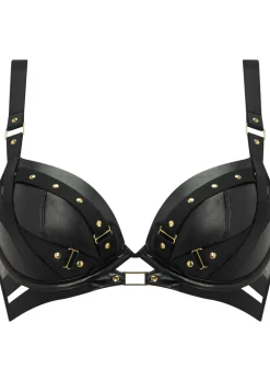 After Dark PU Padded Plunge Bra - Black