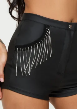 At The After Party PU Diamante Short - Black