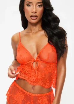Availing All Over Lace Cami Top & Shorts Set - Bright Orange