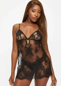 Availing All Over Lace Chemise Lingerie - Black