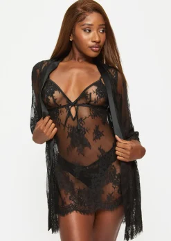Availing All Over Lace Chemise Lingerie - Black