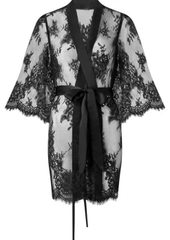Availing All Over Lace Robe - Black