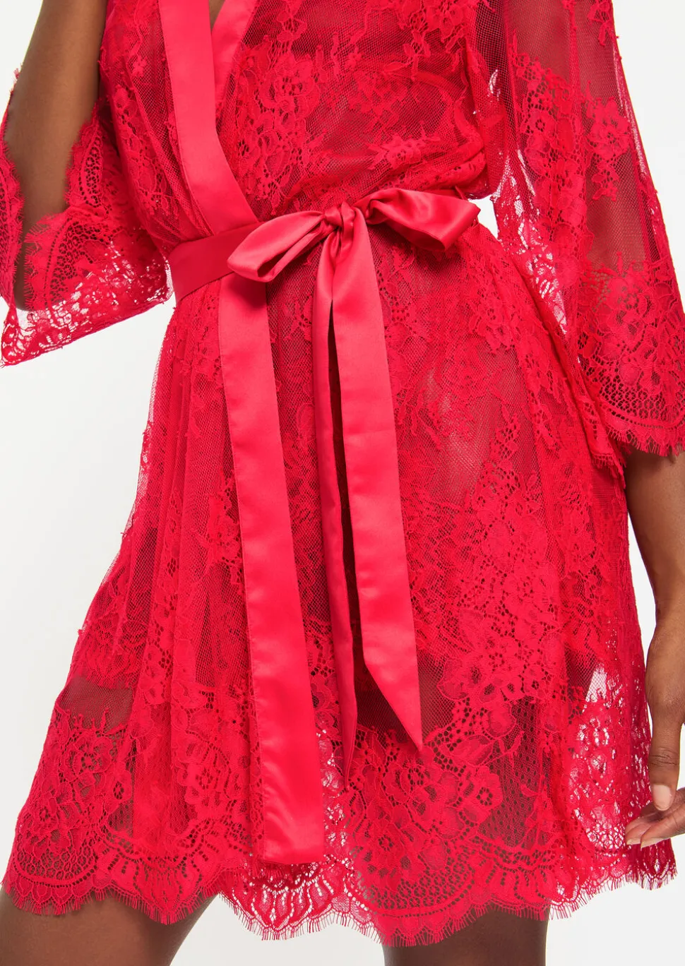Availing All Over Lace Robe - Red