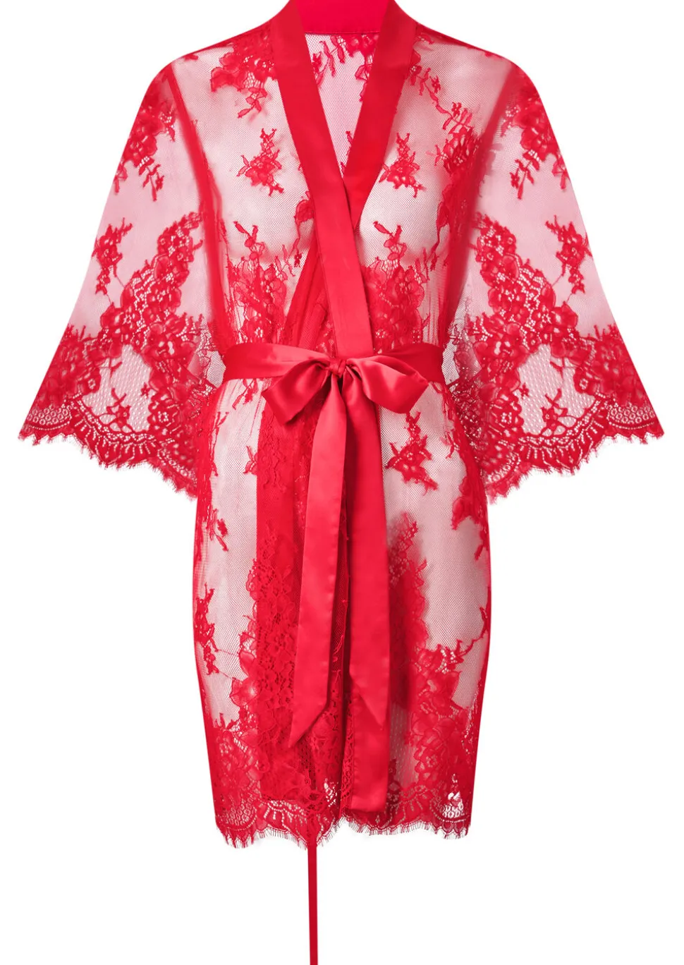 Availing All Over Lace Robe - Red