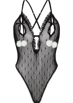 Bedroom Bunny 2 Piece Peek-A-Boo Crotchless Body with Ears - Black
