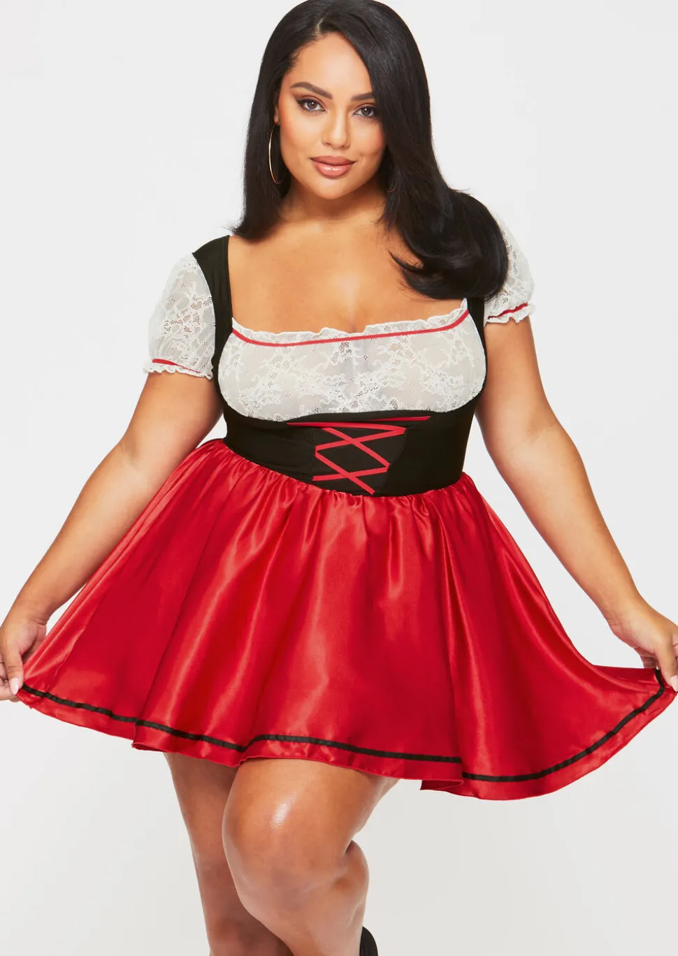 Beer Maid Sexy Costume with Apron - Black/Red