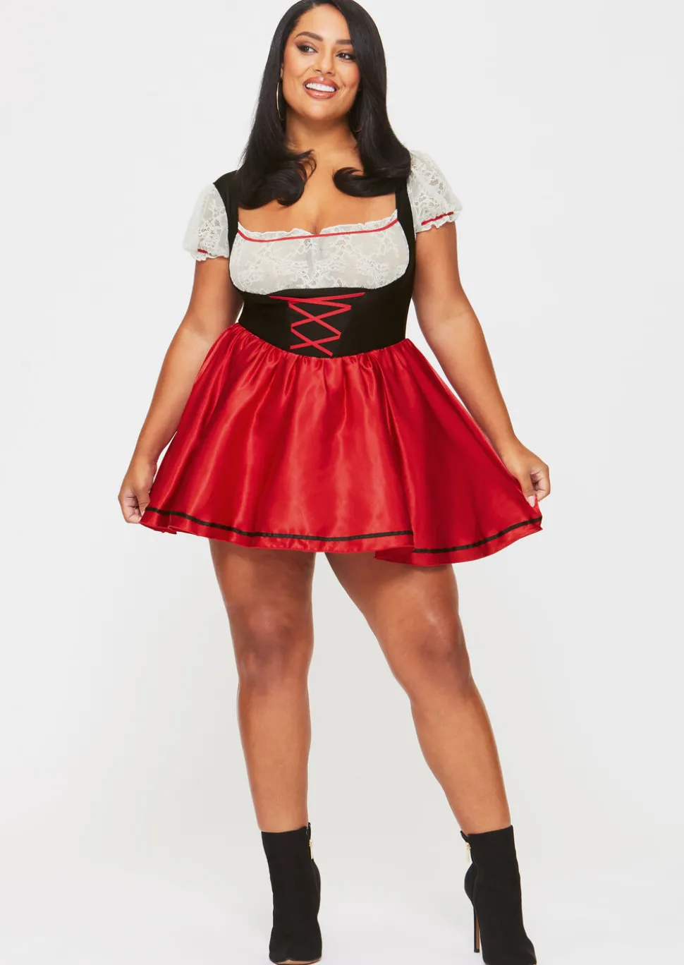 Beer Maid Sexy Costume with Apron - Black/Red