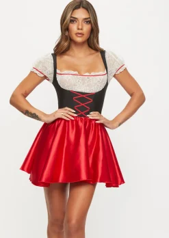 Beer Maid Sexy Costume with Apron - Black/Red
