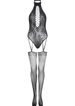 Be Wilder Zebra Print Crotchless Bodystocking - Black