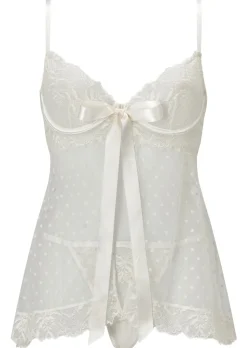 Bon Bon Flocked Heart Babydoll 2 Piece Lingerie Set - Ivory
