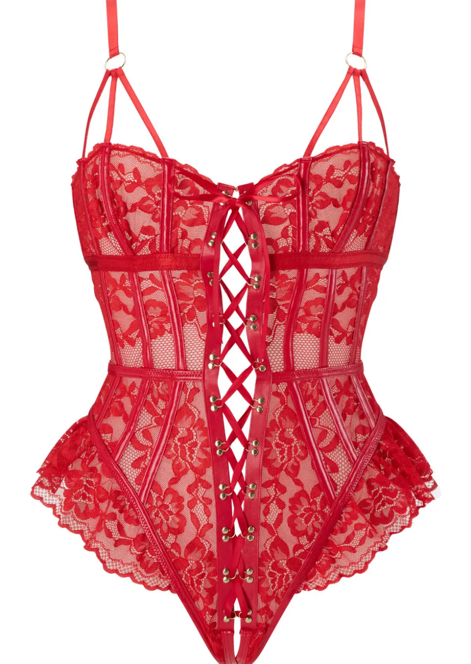Boudoir Tease Lace Crotchless Teddy Lingerie - Bright Red