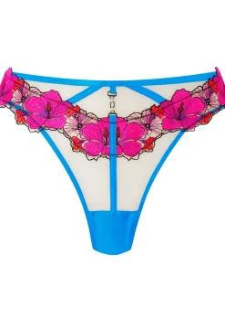 Caged Hibiscus Embroidered Brazilian Knickers - Turquoise