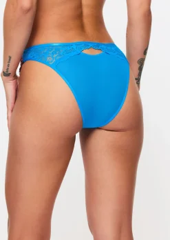 Caged Hibiscus Embroidered Brazilian Knickers - Turquoise