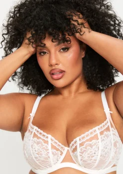 Caged Lace Non Padded Balcony Bra - Ivory