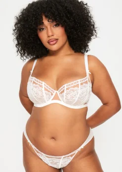 Caged Lace Non Padded Balcony Bra - Ivory