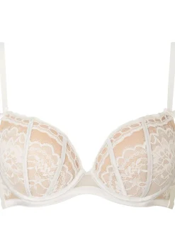 Caged Lace Padded Plunge Bra - Ivory