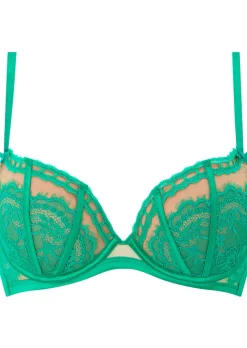 Caged Lace Padded Plunge Bra - Mid Green