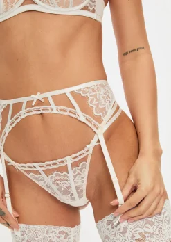 Caged Lace Suspender Belt - Ivory