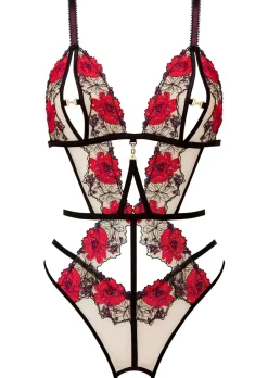 Caged Rose Crotchless Lingerie Body - Black