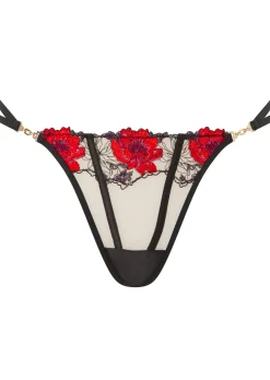 Caged Rose G-String - Black/Red