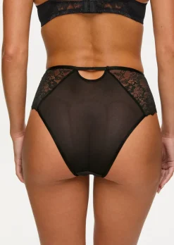Caged Rose High Waisted Brazilian Knickers - Black/Red