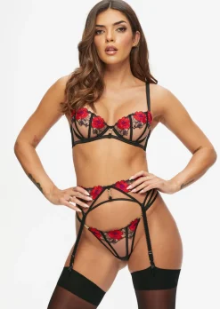 Caged Rose Non Padded Balcony Bra - Black/Red