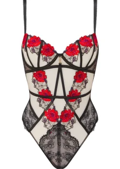 Caged Rose Non Padded Lingerie Body - Black/Red