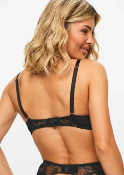 Caged Rose Padded Plunge Bra - Black/Red