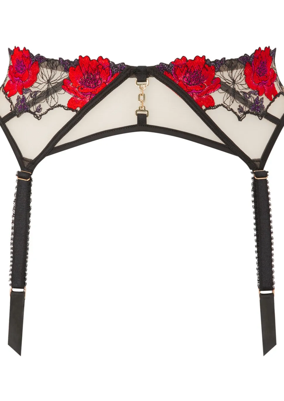 Caged Rose Suspender Belt - Black/Red