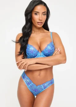 Camille Sequin Embroidered High Leg Brazilian Knickers - Light Blue