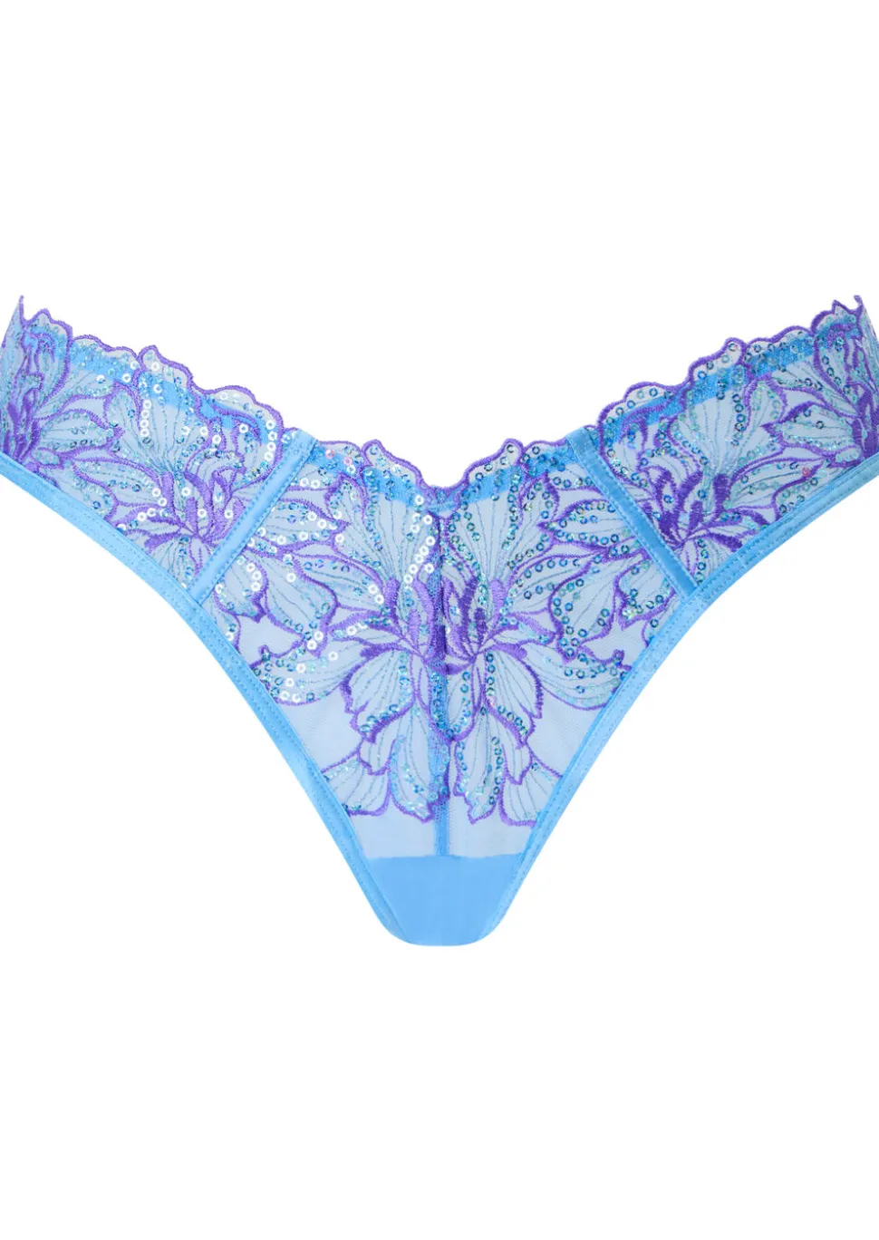 Camille Sequin Embroidered High Leg Brazilian Knickers - Light Blue