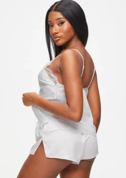 Cerise Satin Lace Cami Top & Shorts Set - Ivory