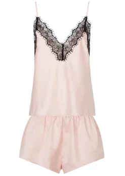 Cerise Satin Lace Cami Top & Shorts Set - Pale Pink
