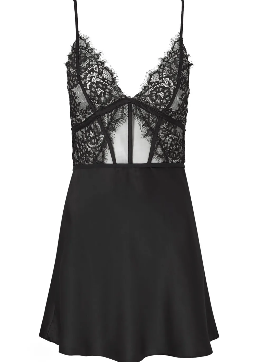 Ce Soir Satin Lace Chemise Lingerie - Black