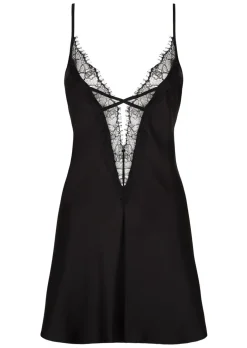 Cherryann Satin Lace Chemise Lingerie - Black
