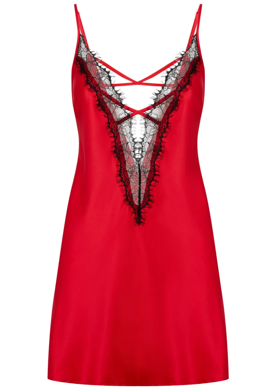 Cherryann Satin Lace Chemise Lingerie - Red