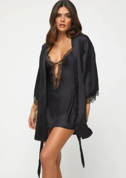 Cherryann Satin Lace Robe - Black