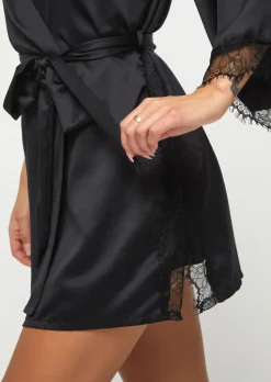 Cherryann Satin Lace Robe - Black