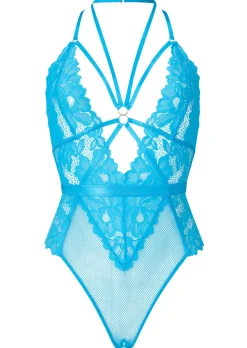 Confession Lace Crotchless Lingerie Body - Blue