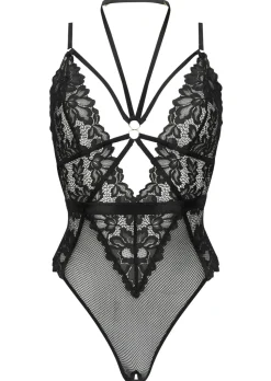 Confession Lace Crotchless Lingerie Body - Black