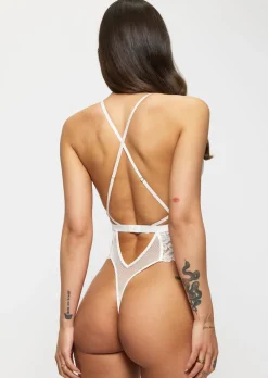 Confession Lace Crotchless Lingerie Body - Ivory
