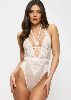 Confession Lace Crotchless Lingerie Body - Ivory