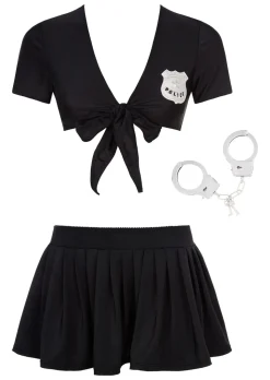 Constable Cutie 3 Piece Sexy Police Costume with Handcuffs - Black