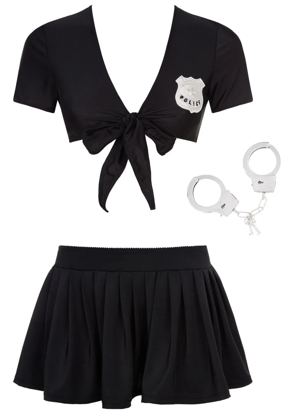 Constable Cutie 3 Piece Sexy Police Costume with Handcuffs - Black