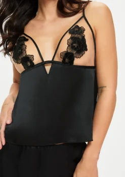 Delphine Satin Cami Top & Shorts Set - Black