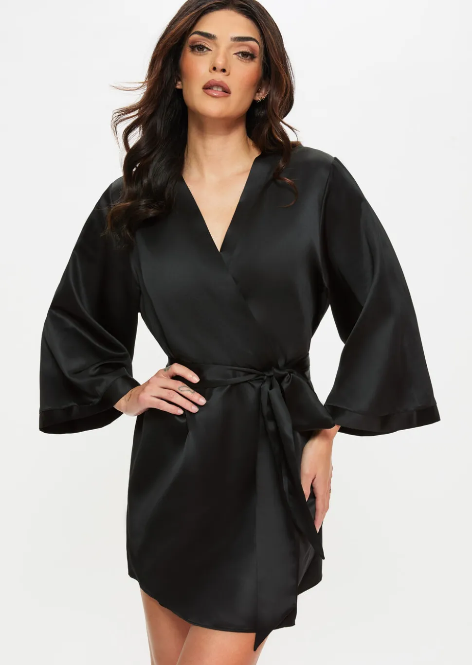 Delphine Satin Robe - Black