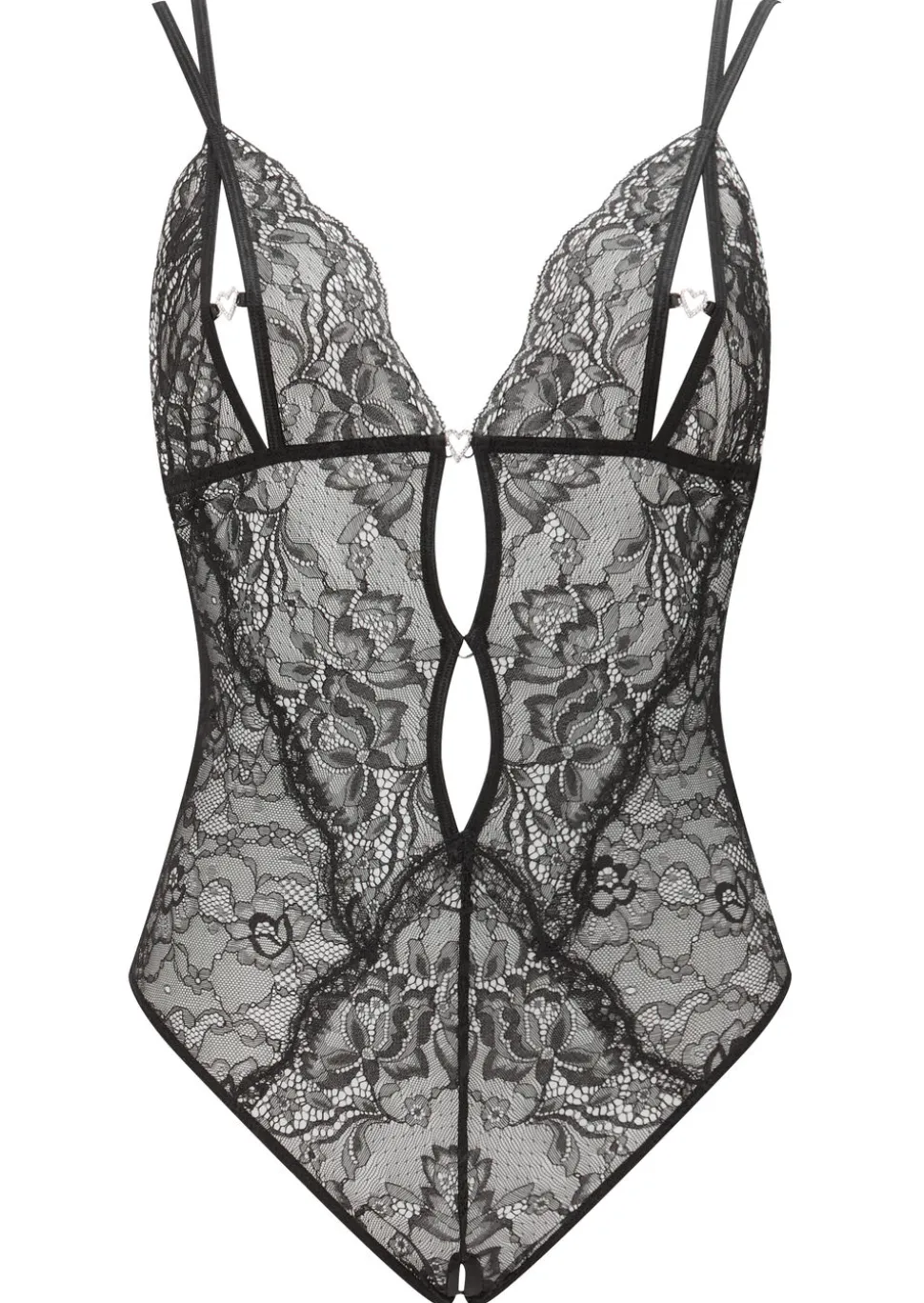 Diamond Heart Lace Peek-a-Boo Crotchless Lingerie Body - Black