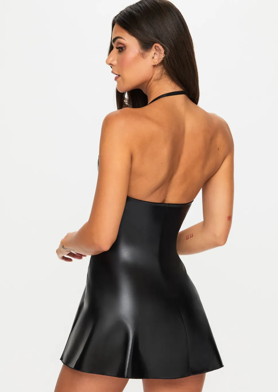 Electra PU Lace Up Detail Skater Dress - Black